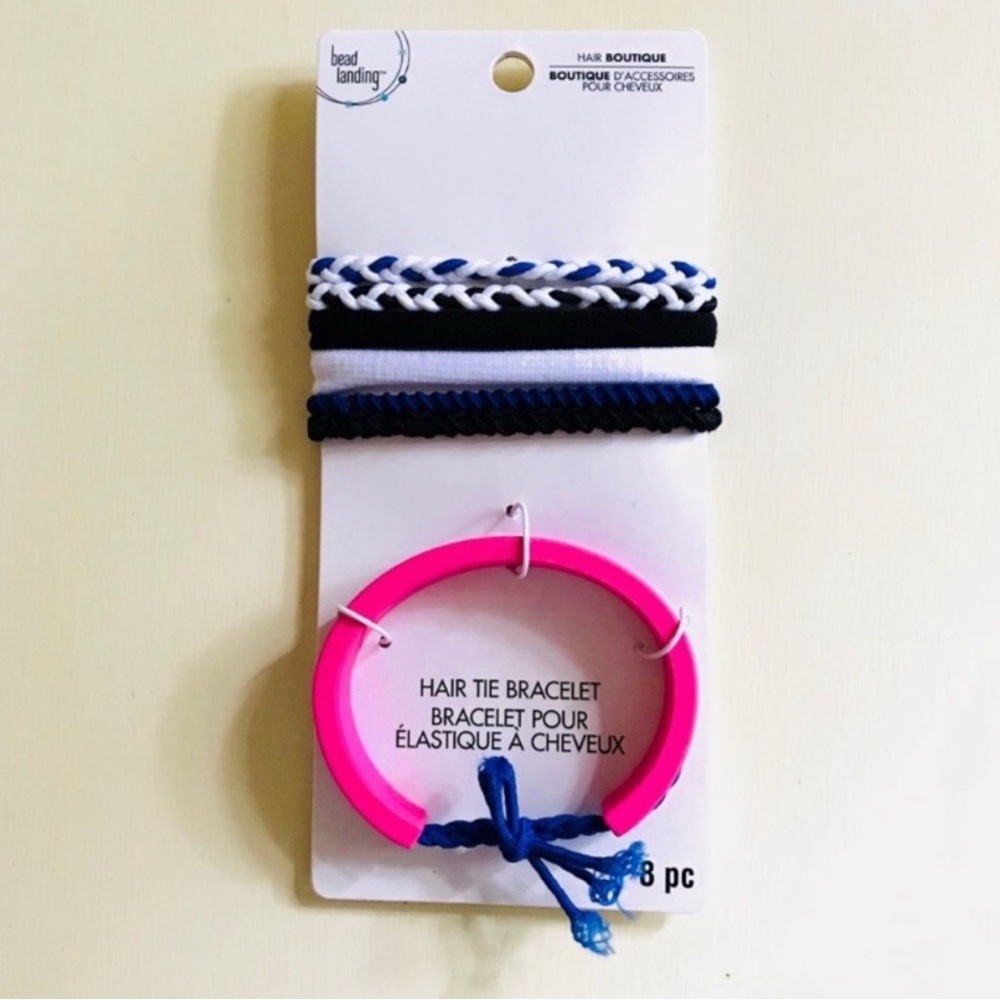 Bead Landing Pink and Blue Hair Tie Bracelet Set Navy Blue Black White Pink